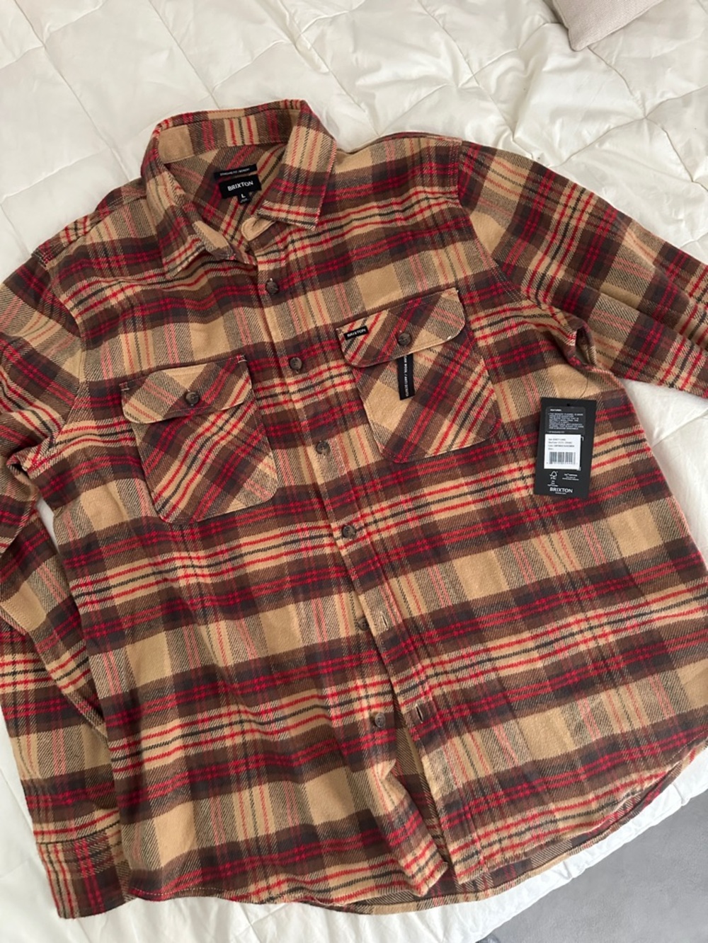 Brixton Red and Tan Plaid Button-Up Shirt